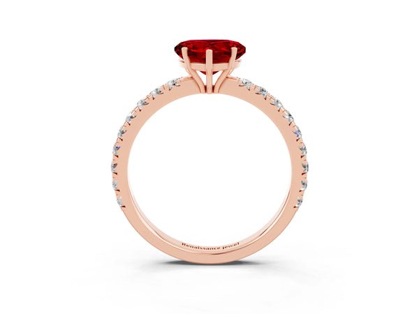 Rose gold Heart Cut Ruby Pavé Solitaire Engagement Ring with Four-Prong Setting