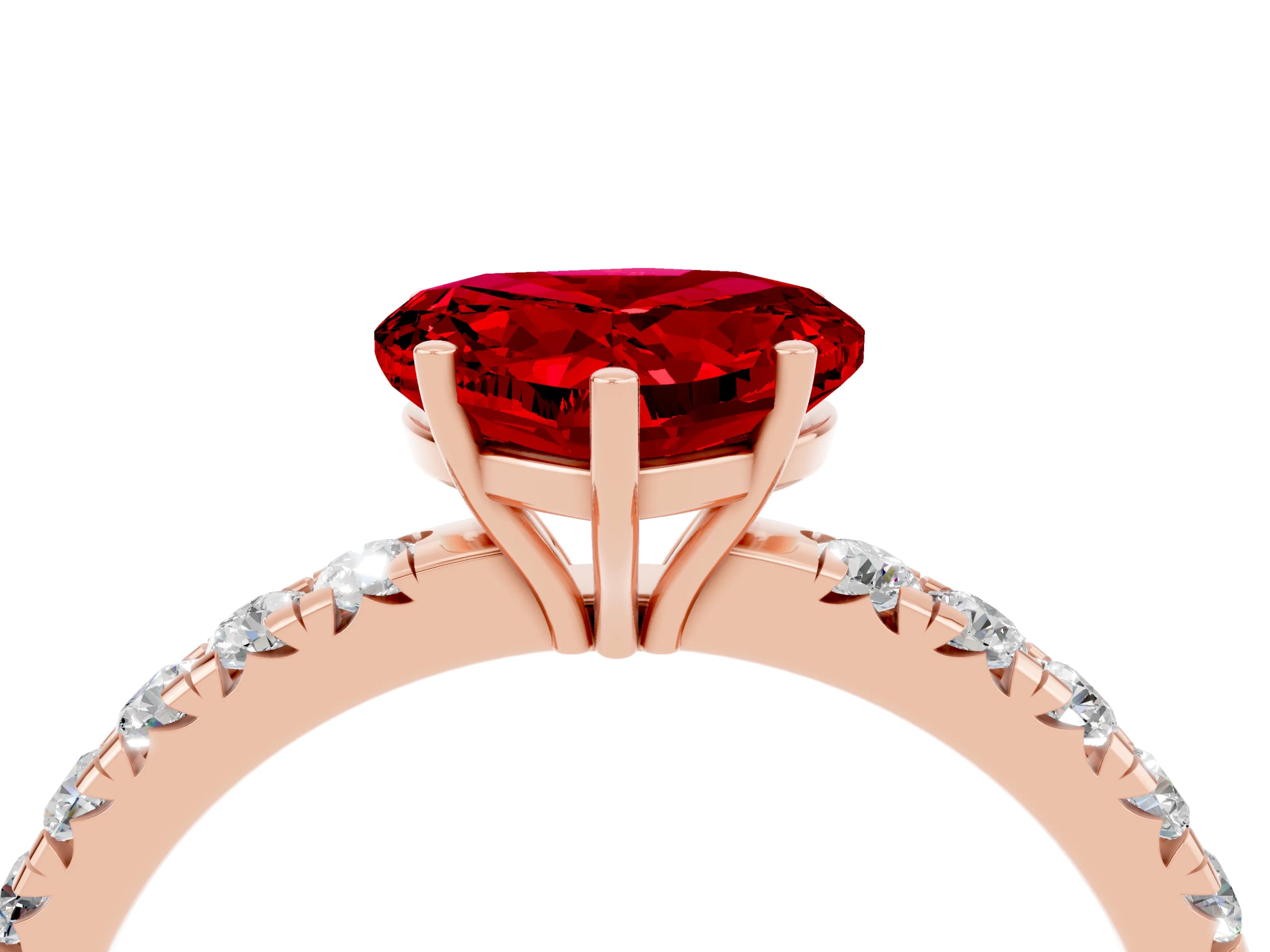 Rose gold Heart Cut Ruby Pavé Solitaire Engagement Ring with Four-Prong Setting_16