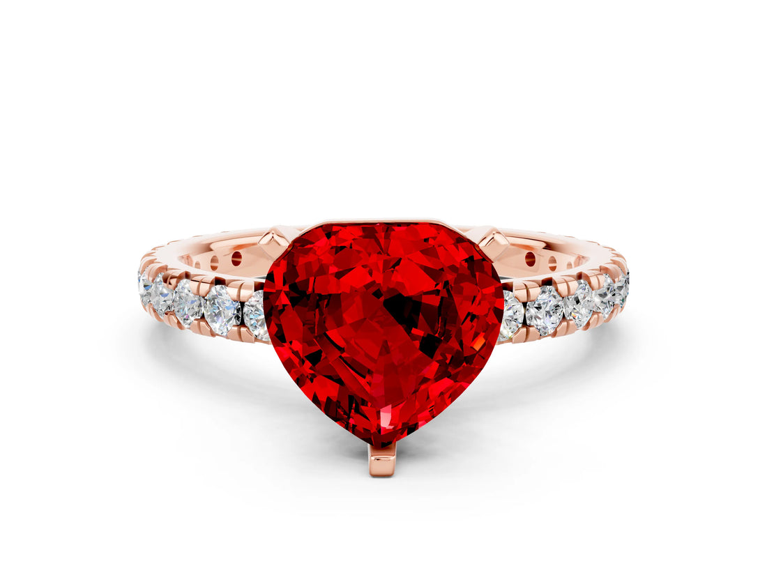 Rose gold Heart Cut Ruby Pavé Solitaire Ring with Round Band and Prong Setting_24