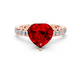 Rose gold Heart Cut Ruby Pavé Solitaire Ring with Round Band and Prong Setting_24