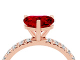 Rose gold Heart Cut Ruby Pavé Solitaire Ring with Round Band and Prong Setting_28