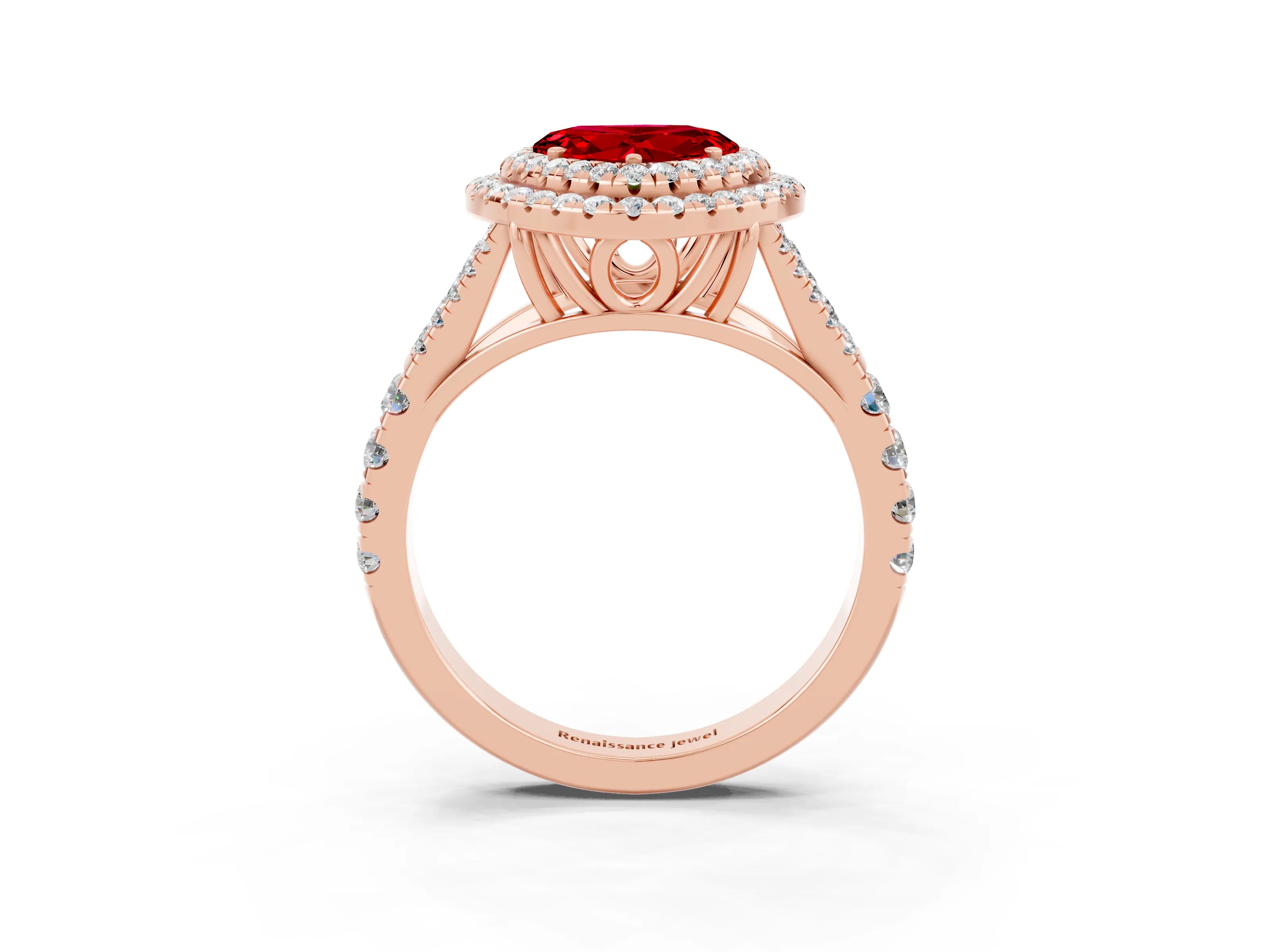 Rose gold Heart Cut Ruby Pavé Split Shank Double Halo Engagement Ring_3