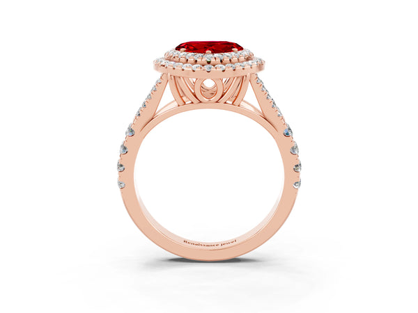 Rose gold Heart Cut Ruby Pavé Split Shank Double Halo Engagement Ring