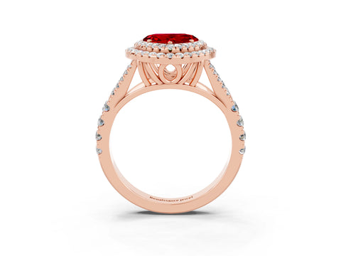 Rose gold Heart Cut Ruby Pavé Split Shank Double Halo Engagement Ring_3