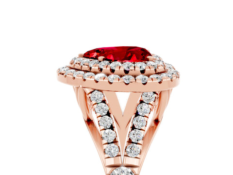 Rose gold Heart Cut Ruby Pavé Split Shank Double Halo Engagement Ring_5