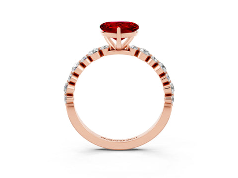 Rose gold Heart Cut Ruby Prong Set Engagement Ring with Pavé Band_3
