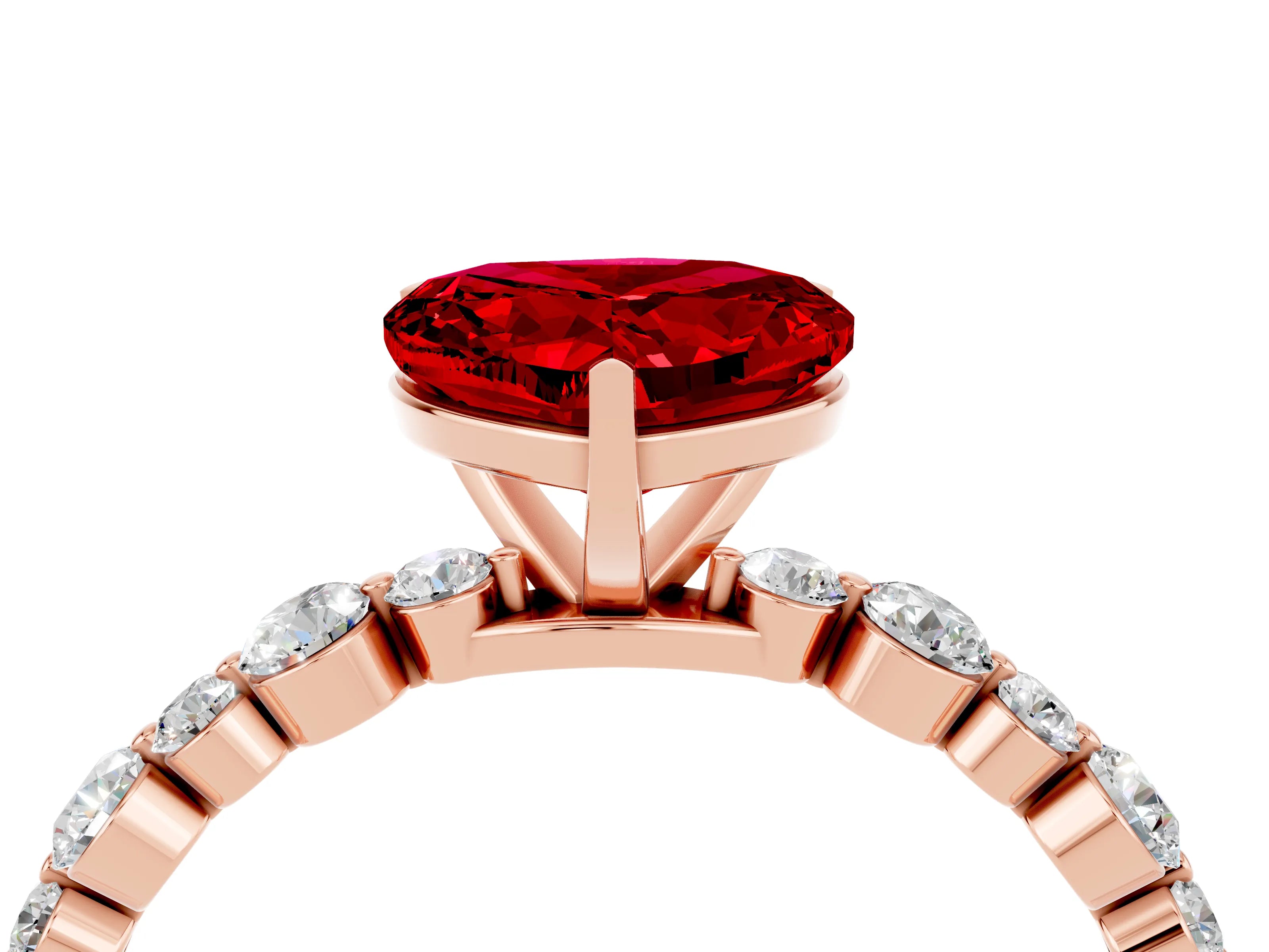 Rose gold Heart Cut Ruby Prong Set Engagement Ring with Pavé Band_4