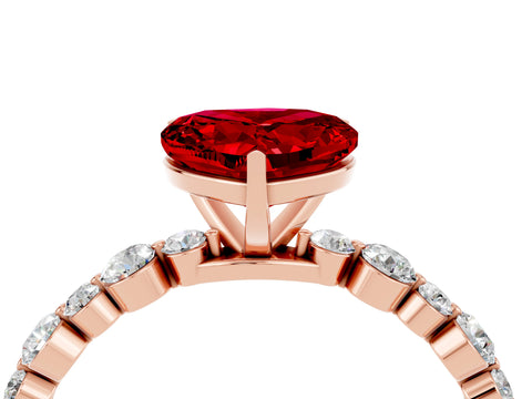 Rose gold Heart Cut Ruby Prong Set Engagement Ring with Pavé Band_4
