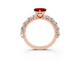 Rose gold Heart Cut Ruby Prong Setting with Side Stones on a Pave Band_3