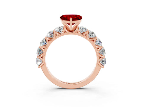 Rose gold Heart Cut Ruby Prong Setting with Side Stones on a Pave Band_3