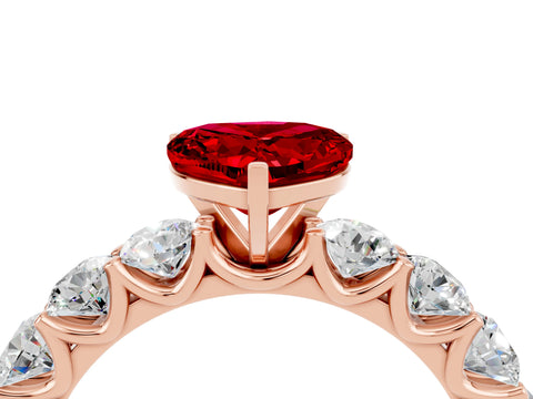 Rose gold Heart Cut Ruby Prong Setting with Side Stones on a Pave Band_4