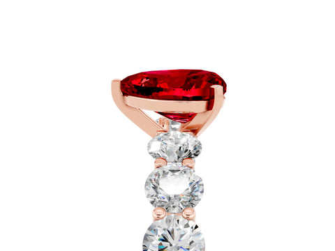Rose gold Heart Cut Ruby Prong Setting with Side Stones on a Pave Band_5
