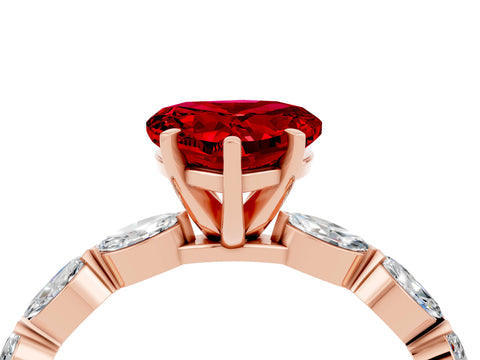 Rose gold Heart Cut Ruby Ring with Marquise Side Stones and Prong Setting_4