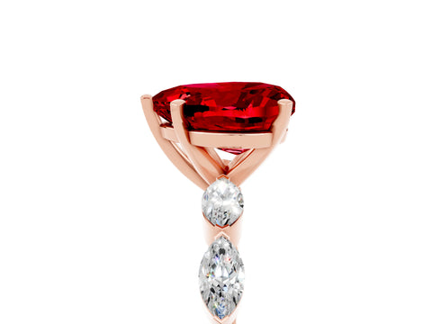 Rose gold Heart Cut Ruby Ring with Marquise Side Stones and Prong Setting_5