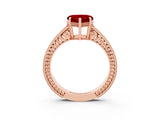 Rose gold Heart Cut Ruby Ring with Milgrain Pavé Band and Four-Prong Setting_15