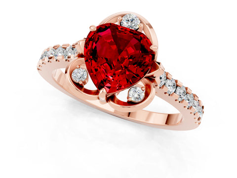 Rose gold Heart Cut Ruby Ring with Pavé Band and Floral Prong Setting_1