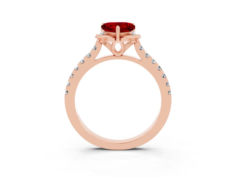 Rose gold Heart Cut Ruby Ring with Pavé Band and Floral Prong Setting_3