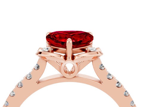 Rose gold Heart Cut Ruby Ring with Pavé Band and Floral Prong Setting_4