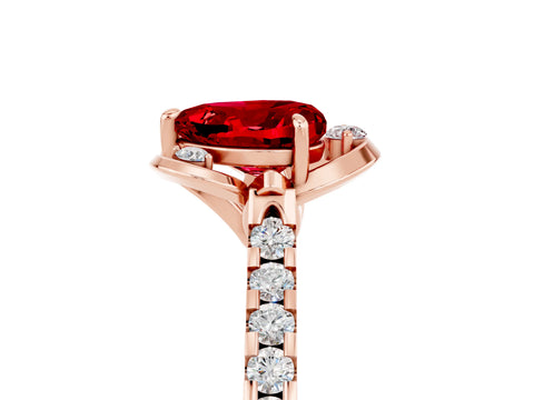 Rose gold Heart Cut Ruby Ring with Pavé Band and Floral Prong Setting_5
