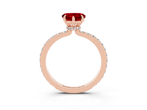 Rose gold Heart Cut Ruby Ring with Pavé Band and Four-Prong Setting_3