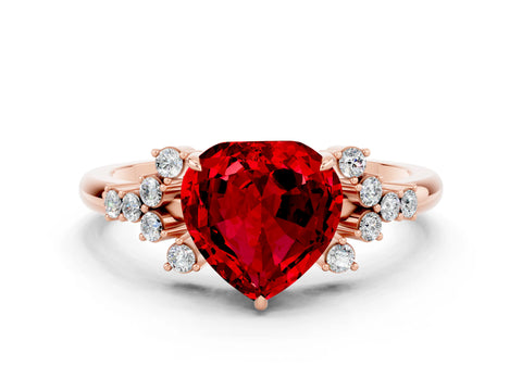 Rose gold Heart Cut Ruby Ring with Side Stones and Four-Prong Setting_36