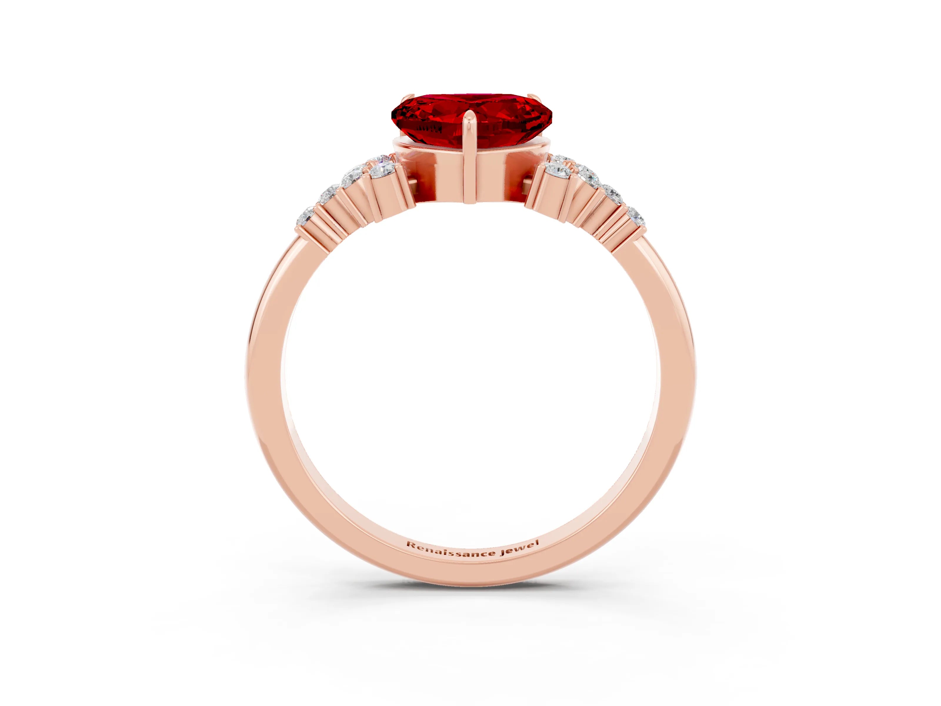 Rose gold Heart Cut Ruby Ring with Side Stones and Four-Prong Setting_39