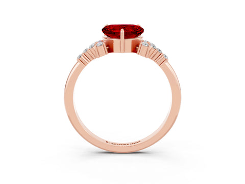 Rose gold Heart Cut Ruby Ring with Side Stones and Four-Prong Setting_39