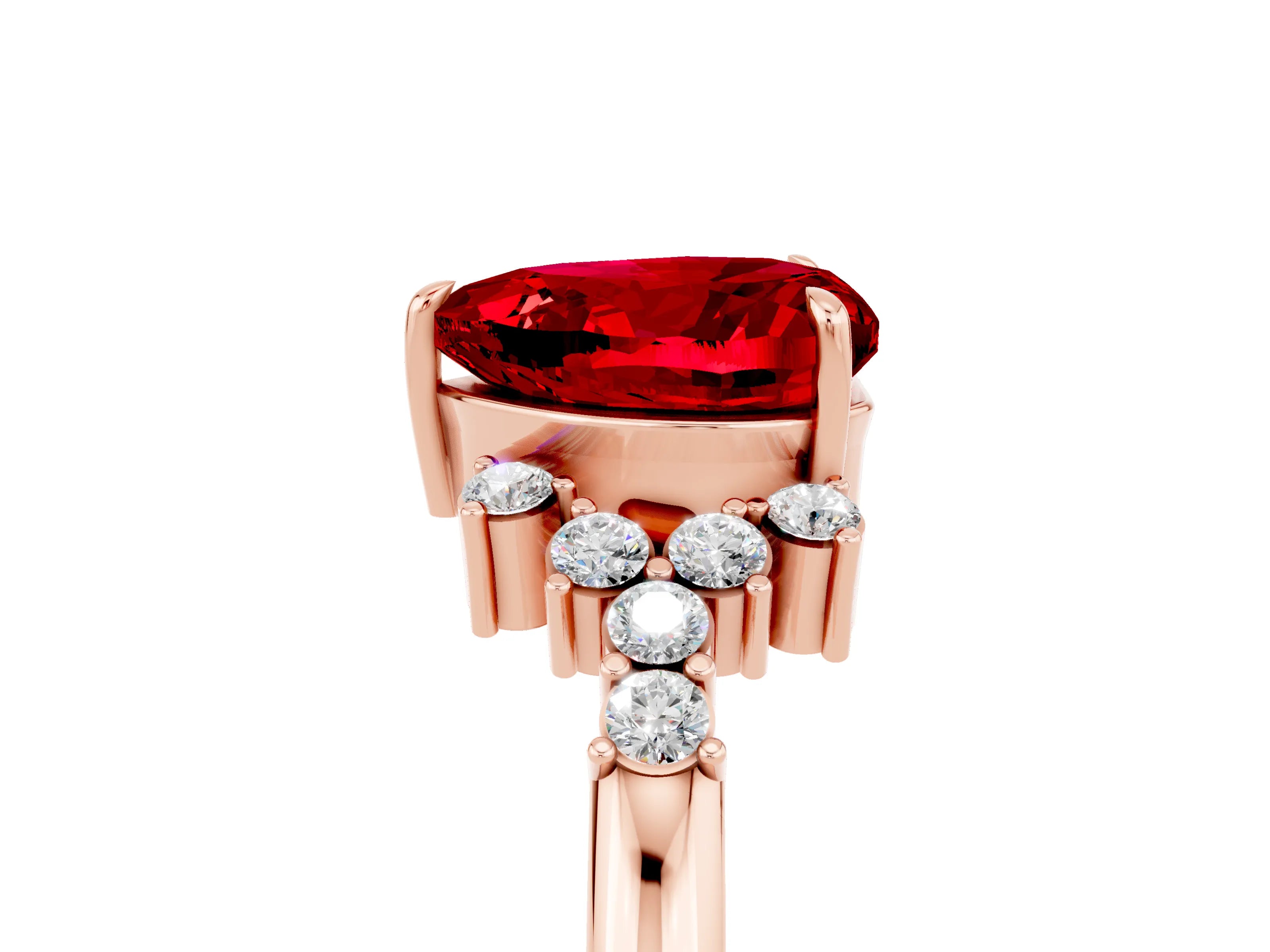 Rose gold Heart Cut Ruby Ring with Side Stones and Four-Prong Setting_41
