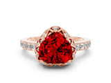 Rose gold Heart Cut Ruby Scalloped Halo Engagement Ring with Round Shared Prong Band_24