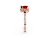 Rose gold Heart Cut Ruby Scalloped Halo Engagement Ring with Round Shared Prong Band_26