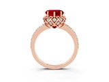 Rose gold Heart Cut Ruby Scalloped Halo Engagement Ring with Round Shared Prong Band_27