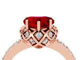 Rose gold Heart Cut Ruby Scalloped Halo Engagement Ring with Round Shared Prong Band_28