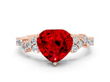 Rose gold Heart Cut Ruby Scattered Round Accent Ring with Prong Setting_12