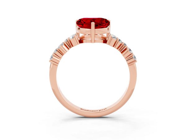 Rose Gold Heart-Shaped Lab-Grown Ruby Scattered Accent Engagement Ring with Open X Gallery
