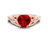 Rose gold Heart Cut Ruby Solitaire Celtic Knot Ring with Four-Prong Setting_12