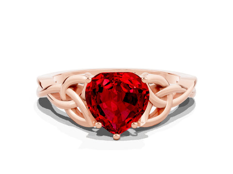 Rose gold Heart Cut Ruby Solitaire Celtic Knot Ring with Four-Prong Setting_12