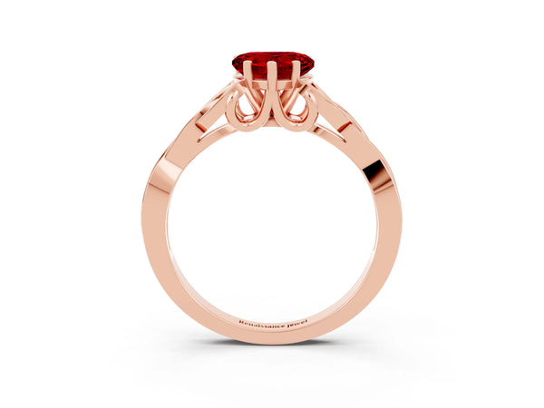 Rose gold Heart Cut Ruby Solitaire Celtic Knot Ring with Four-Prong Setting