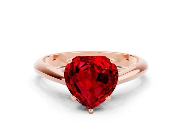 Rose gold Heart Cut Ruby Solitaire Engagement Ring with Cathedral Setting and Four-Prong Mount