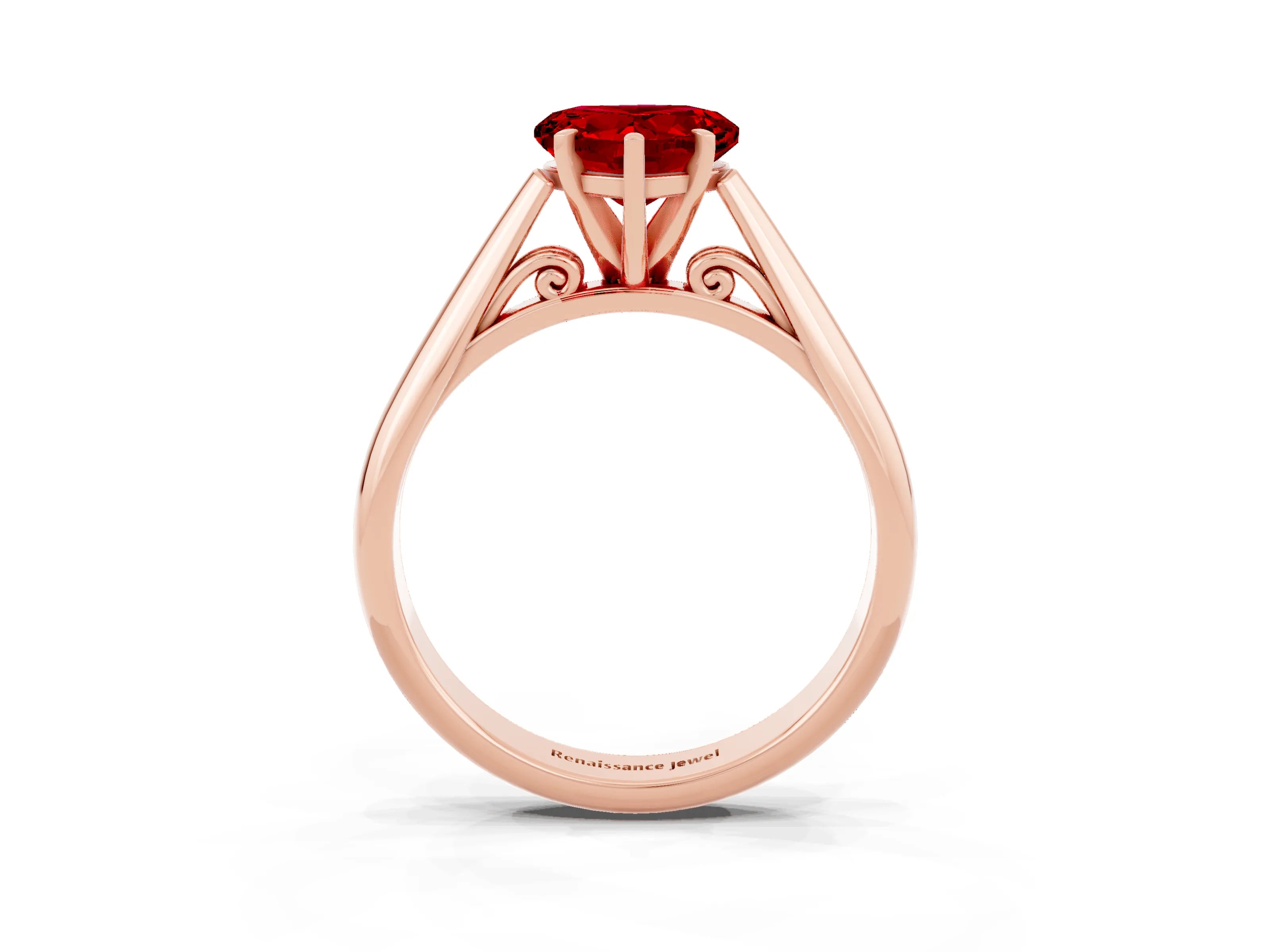 Rose gold Heart Cut Ruby Solitaire Engagement Ring with Cathedral Setting and Four-Prong Mount_15