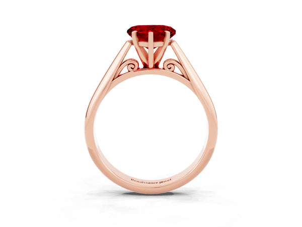 Rose gold Heart Cut Ruby Solitaire Engagement Ring with Cathedral Setting and Four-Prong Mount
