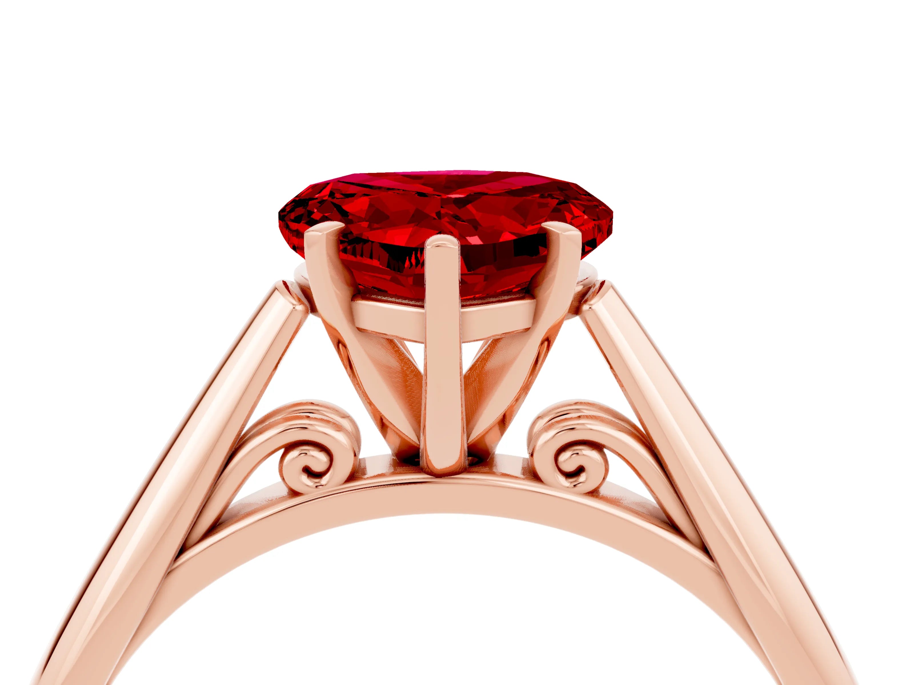 Rose gold Heart Cut Ruby Solitaire Engagement Ring with Cathedral Setting and Four-Prong Mount_16