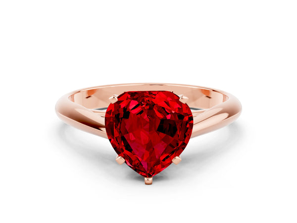 Rose gold Heart Cut Ruby Solitaire Engagement Ring with Cathedral Setting and Four-Prong Mount