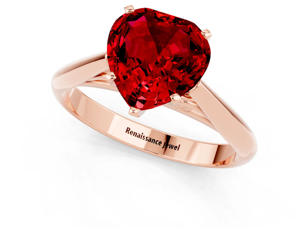 Rose gold Heart Cut Ruby Solitaire Engagement Ring with Cathedral Setting and Four-Prong Mount