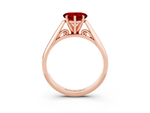 Rose gold Heart Cut Ruby Solitaire Engagement Ring with Cathedral Setting and Four-Prong Mount