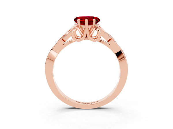 Rose gold Heart Cut Ruby Solitaire Engagement Ring with Celtic Knot Band and Four-Prong Setting