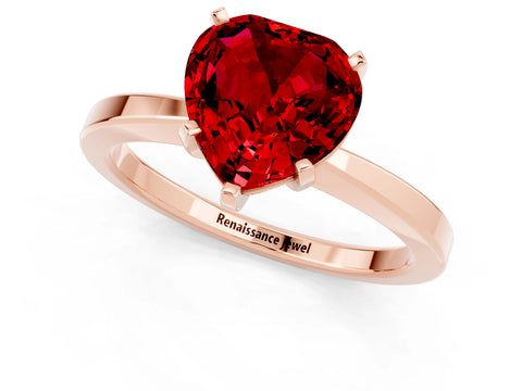 Rose gold Heart Cut Ruby Solitaire Engagement Ring with Classic Band and Four-Prong Setting_25