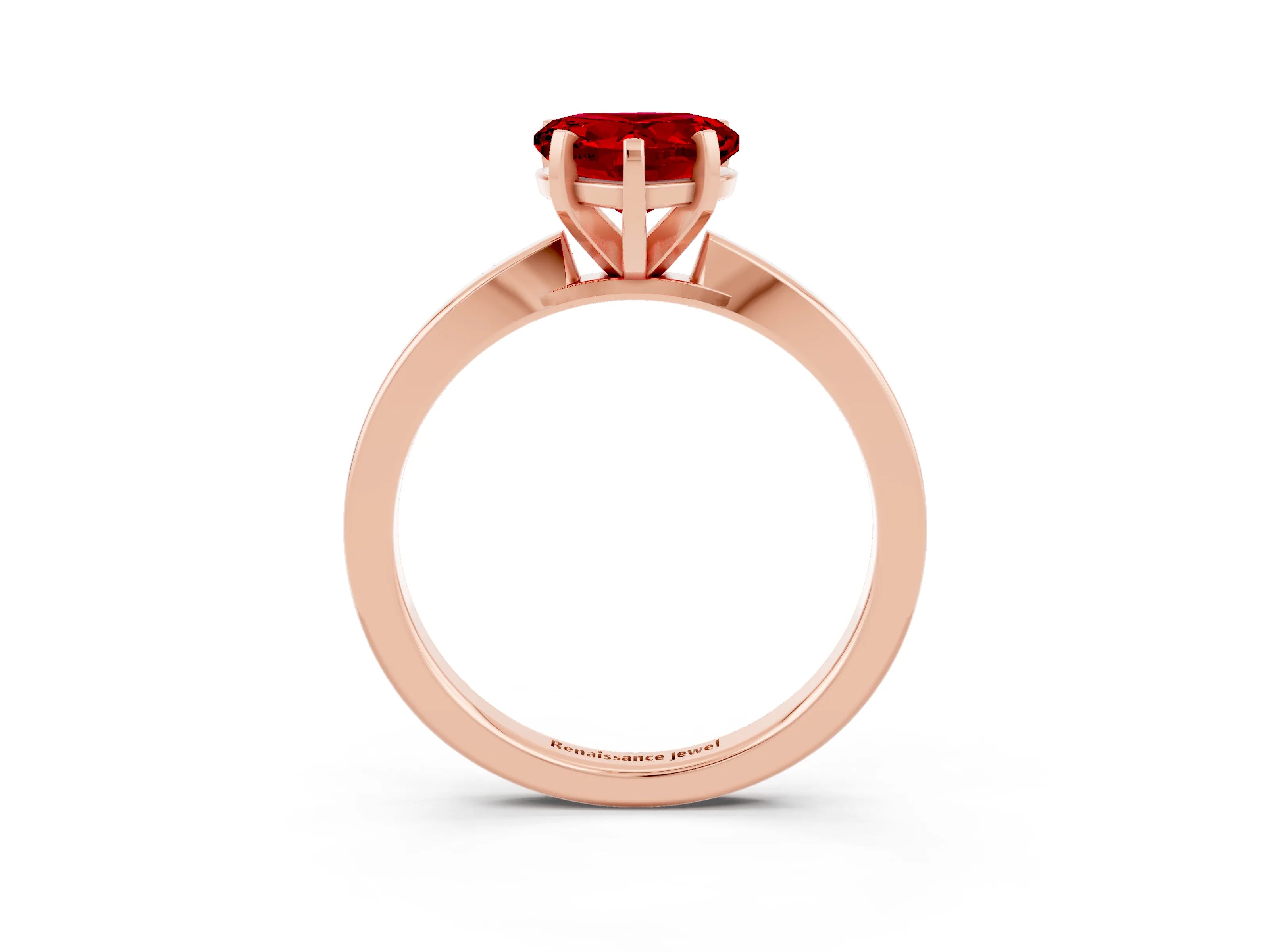Rose gold Heart Cut Ruby Solitaire Engagement Ring with Classic Band and Four-Prong Setting_27