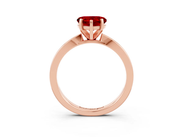 Rose gold Heart Cut Ruby Solitaire Engagement Ring with Classic Band and Four-Prong Setting