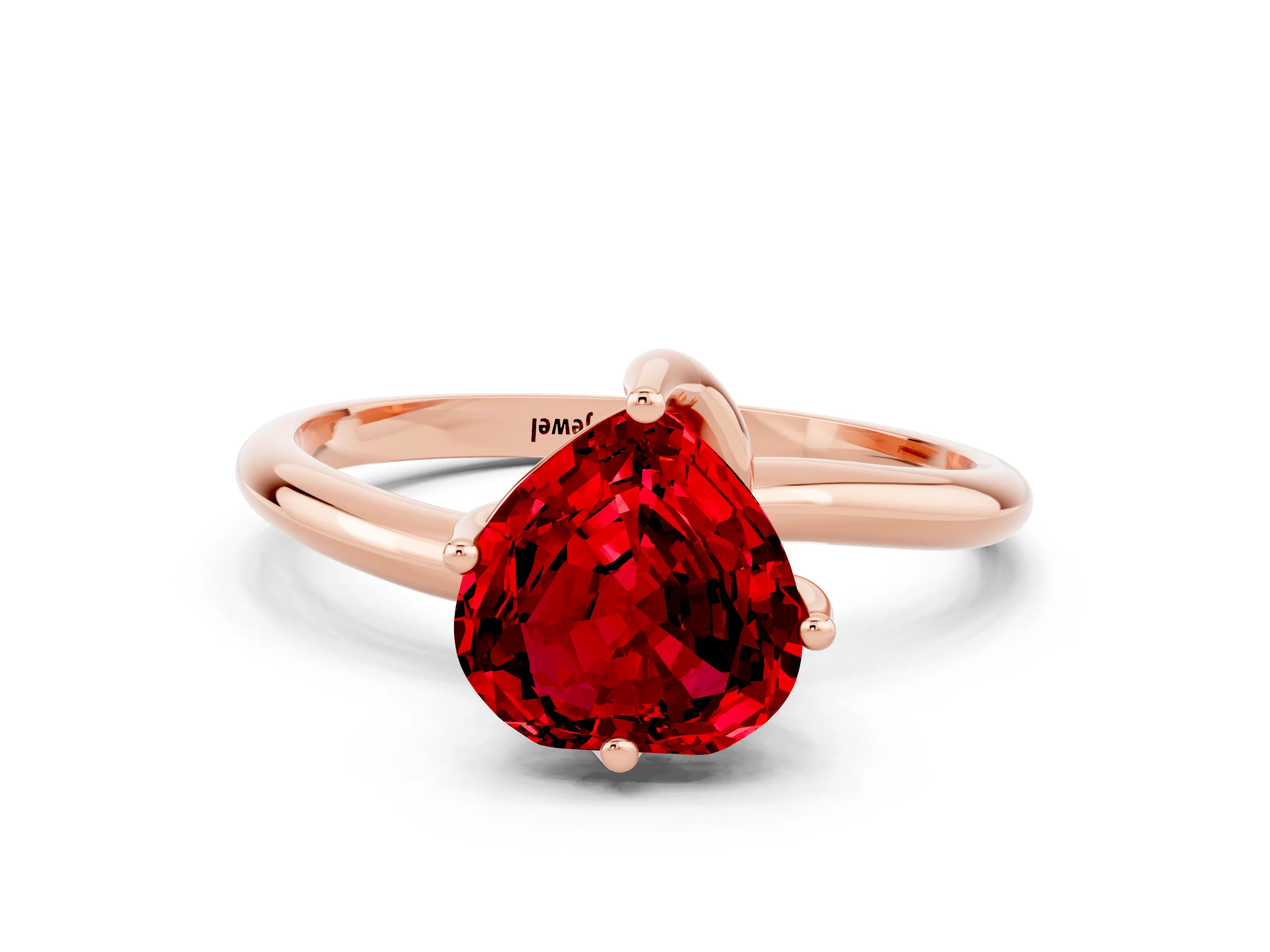 Rose gold Heart Cut Ruby Solitaire Engagement Ring with Four-Prong Setting and Classic Band_12