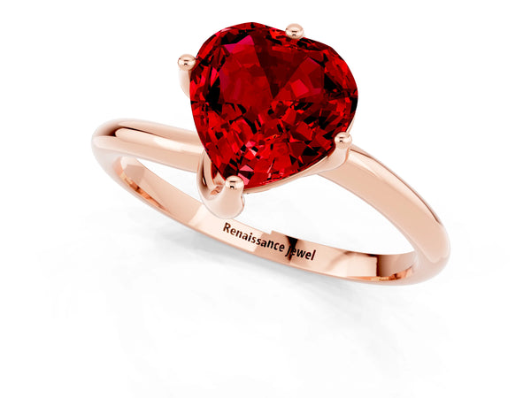 Rose gold Heart Cut Ruby Solitaire Engagement Ring with Four-Prong Setting and Classic Band